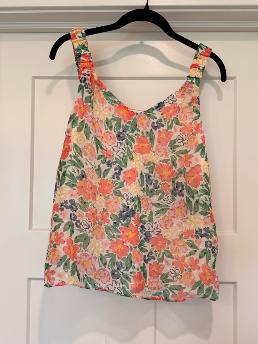 Vince Camuto Floral Scoop Tank in Coral, Green & Cream